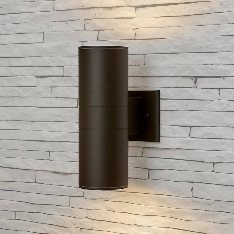 Luz de cilindro de pared LED exterior Maxxima Brown con luz de brazo hacia arriba y hacia abajo - MEL-26100BW