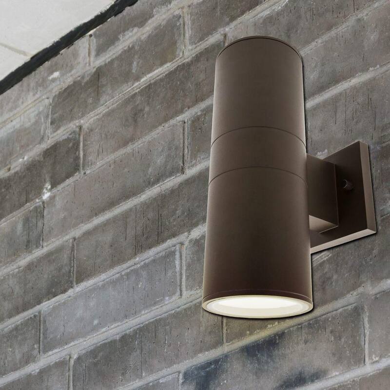 Luz de cilindro de pared LED exterior Maxxima Brown con luz de brazo hacia arriba y hacia abajo - MEL-26100BW