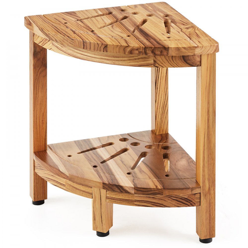 VEVOR Corner Teak Shower Bench, 17" Height 12" Radius, 100% Teak Wood Corner Shower Beach, 300 LBS with Storage Shelf, Shower Stool for Inside & Outside Shower, for Bathroom - CWDYM12INCH1M1DUAV0