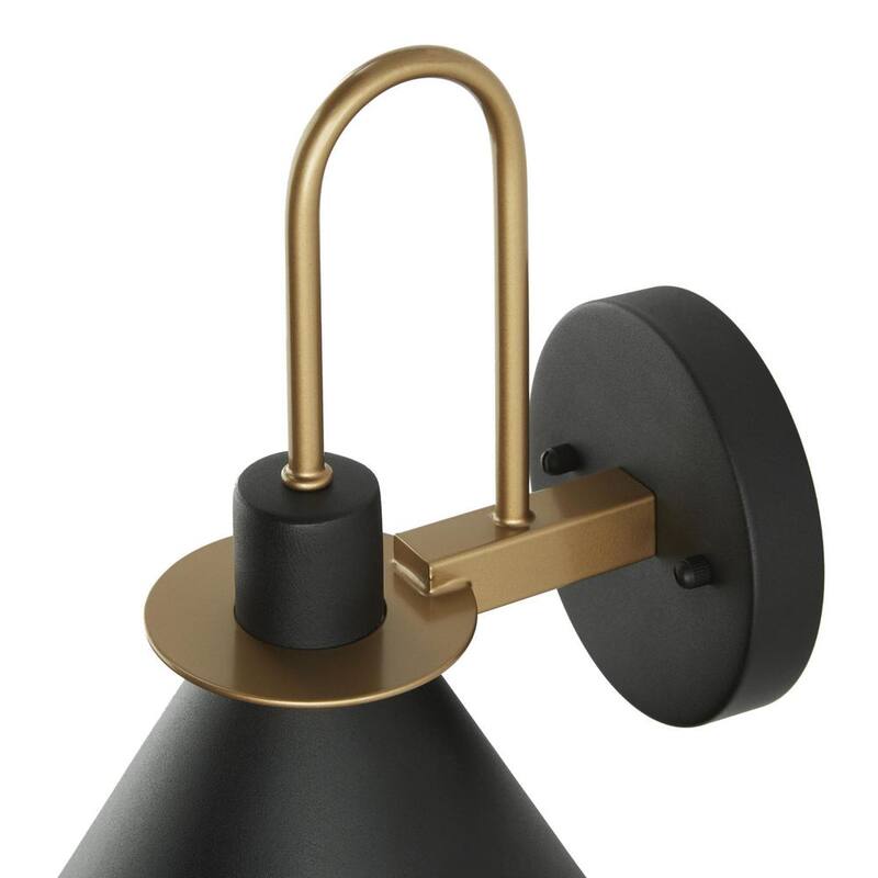Colección de Decoradores para el Hogar: Lámpara de Pared de Granero al Aire Libre con Cableado Duro Cagney de 12.37 pulgadas, Moderna de 1 Luz en Negro Arena con Detalles Dorados - 28230