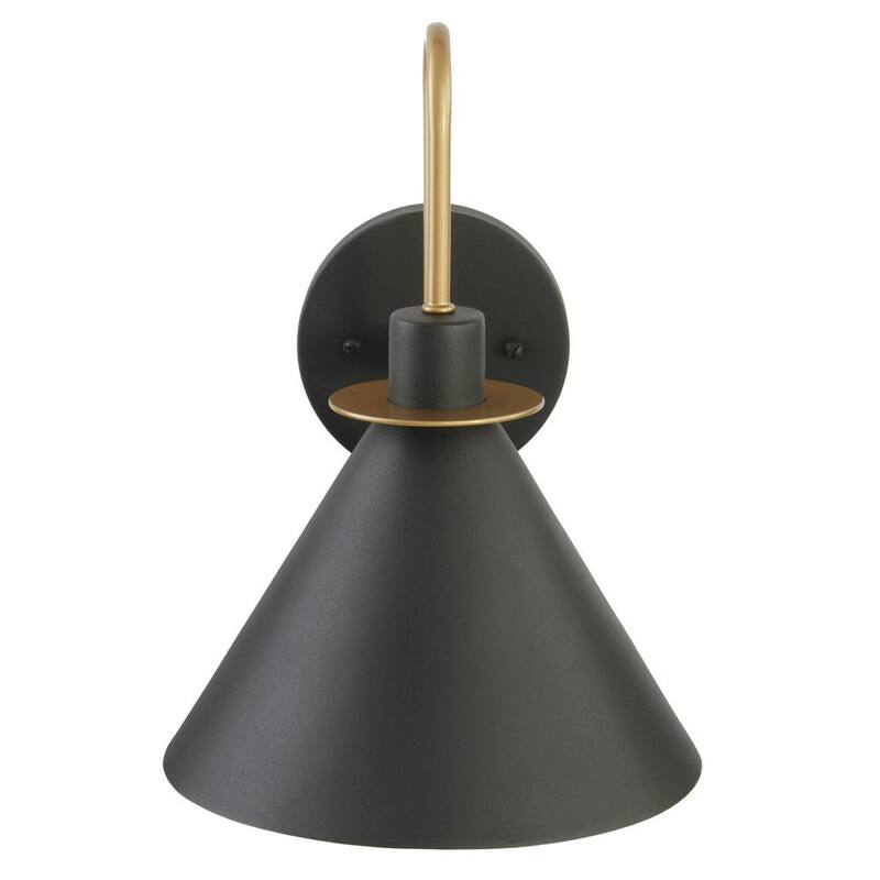 Colección de Decoradores para el Hogar: Lámpara de Pared de Granero al Aire Libre con Cableado Duro Cagney de 12.37 pulgadas, Moderna de 1 Luz en Negro Arena con Detalles Dorados - 28230