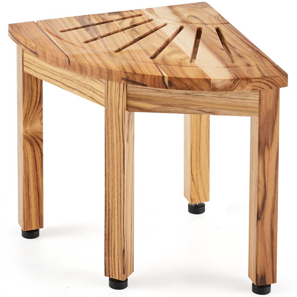 VEVOR Corner Teak Shower Bench, 12.4" Height 11.5" Radius, 100% Teak Wood Corner Shower Beach, Mold-resistant, 300 LBS with Storage Shelf, Shower Stool for Inside & Outside Shower, for Bathroom - JDYM115INCH1ROJ1CV0
