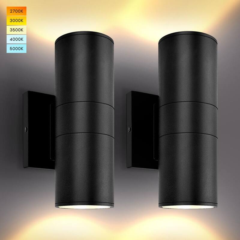 Lámpara de pared LUXRITE negra mate con LED para exteriores, de conexión eléctrica, de color 5CCT 20W 1800 lúmenes, ETL con No incluye focos, paquete de 2 - LR40335-2PK