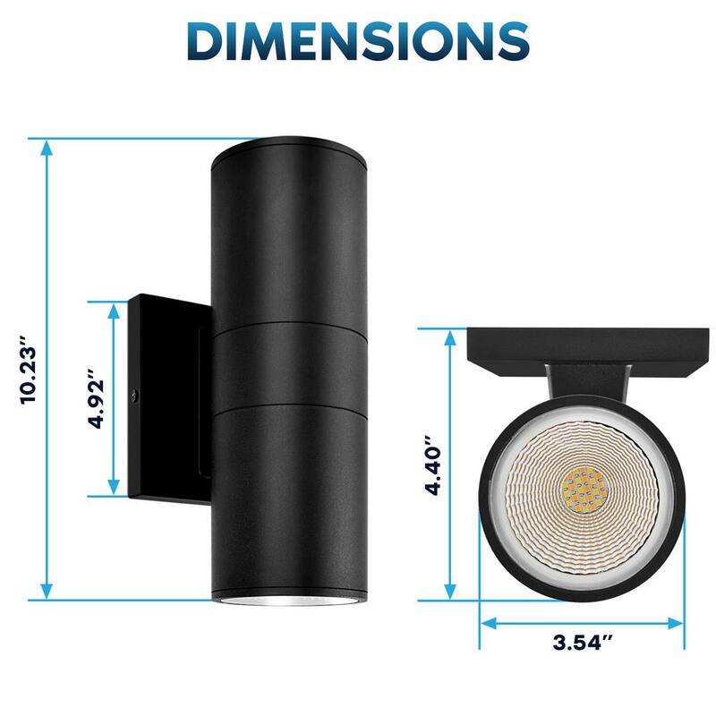 Lámpara de pared LUXRITE negra mate con LED para exteriores, de conexión eléctrica, de color 5CCT 20W 1800 lúmenes, ETL con No incluye focos, paquete de 2 - LR40335-2PK