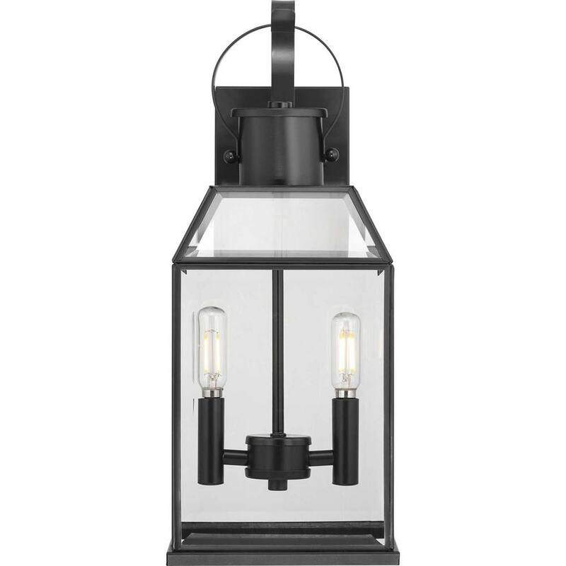 Lámpara de pared exterior Canton Heights de Progress Lighting de 18 pulgadas y 2 luces en negro mate con vidrio biselado claro - P560142-031