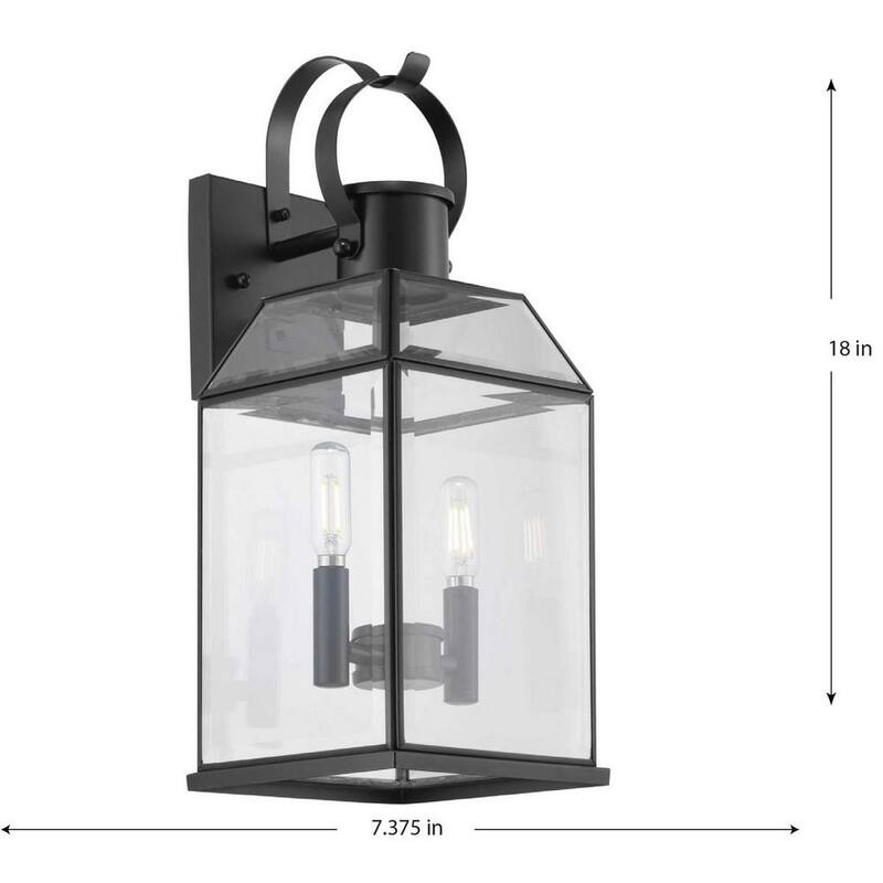 Lámpara de pared exterior Canton Heights de Progress Lighting de 18 pulgadas y 2 luces en negro mate con vidrio biselado claro - P560142-031