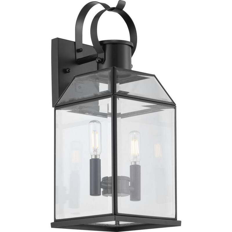 Lámpara de pared exterior Canton Heights de Progress Lighting de 18 pulgadas y 2 luces en negro mate con vidrio biselado claro - P560142-031