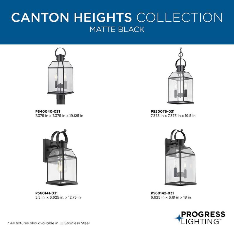 Lámpara de pared exterior Canton Heights de Progress Lighting de 18 pulgadas y 2 luces en negro mate con vidrio biselado claro - P560142-031