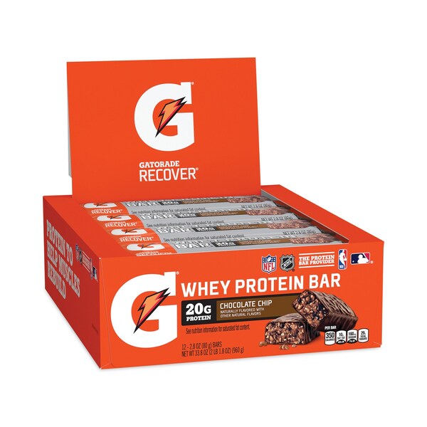 Barra de proteína de suero de leche con chispas de chocolate Gatorade Recover, 28 oz, paquete de 12, 12 unidades - 10432