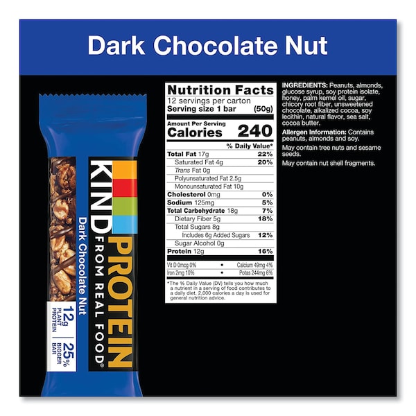 Barras de proteína Kind, Doble Chocolate Oscuro, 1.76 oz, paquete de 12 - 26036