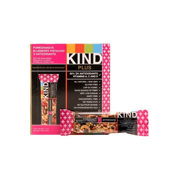 Barra de Nutrición Kind KIND® Plus Nutrition Boost, Granada, Arándano, Pistache/Antioxidantes, 1.4 oz., Caja con 12 unidades - 17221