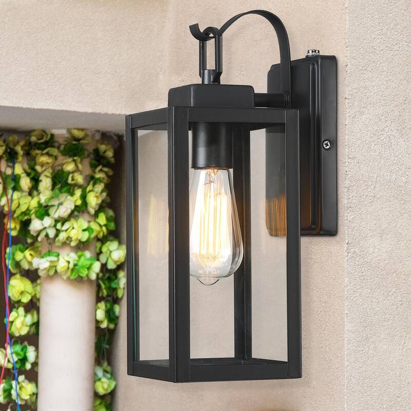Lámpara de pared exterior Uixe de 1 luz en color negro mate con sensor crepuscular y cristal transparente (paquete de 1) - SSL-12151-PC.