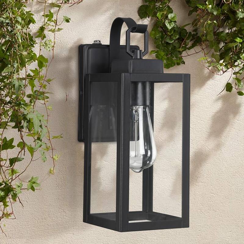Lámpara de pared exterior Uixe de 1 luz en color negro mate con sensor crepuscular y cristal transparente (paquete de 1) - SSL-12151-PC.