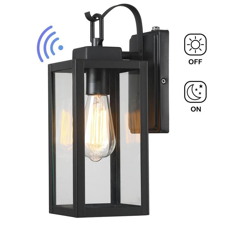 Lámpara de pared exterior Uixe de 1 luz en color negro mate con sensor crepuscular y cristal transparente (paquete de 1) - SSL-12151-PC.