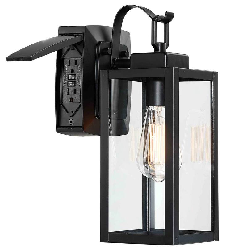 Pia Ricco 1-Luces negras para exteriores con salida GFCI, Aplique exterior para porche con base E26 - 1JAY-12151-GFCI