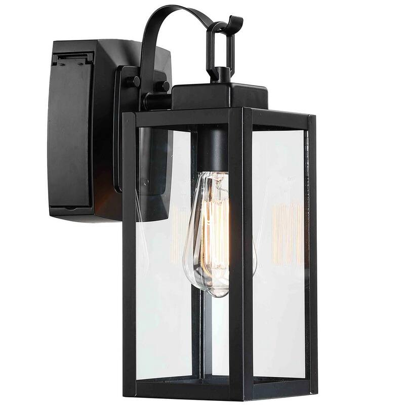 Pia Ricco 1-Luces negras para exteriores con salida GFCI, Aplique exterior para porche con base E26 - 1JAY-12151-GFCI