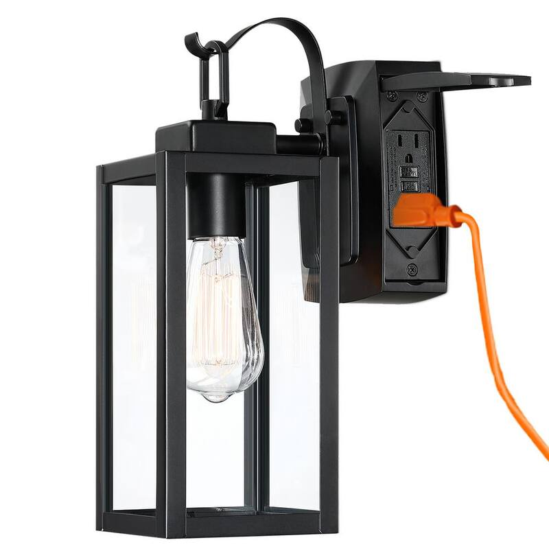 Pia Ricco 1-Luces negras para exteriores con salida GFCI, Aplique exterior para porche con base E26 - 1JAY-12151-GFCI