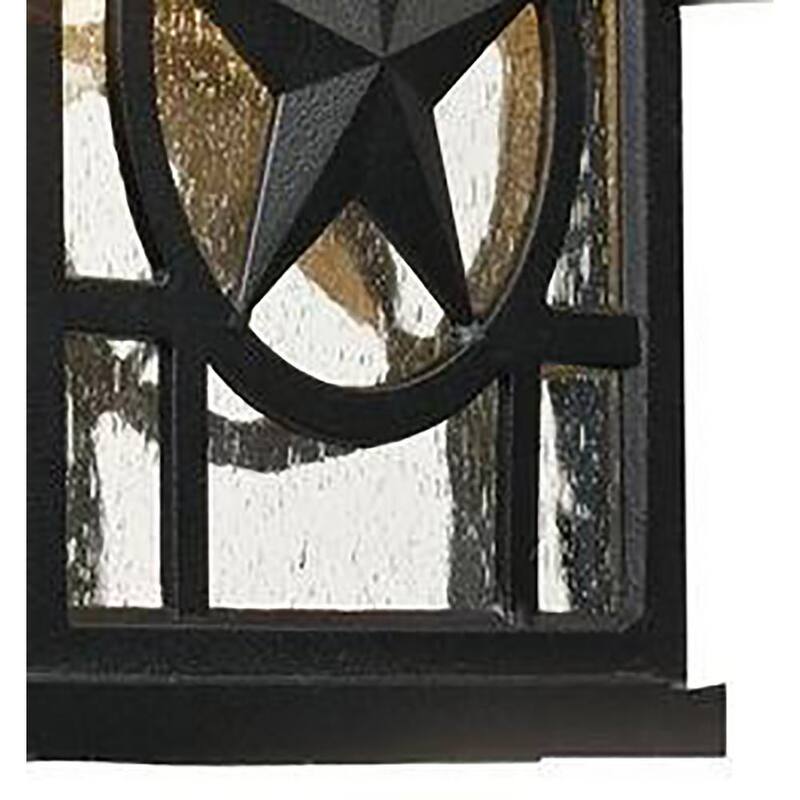 Lámpara de pared exterior grande negra con vidrio sembrado y una luz estrella de Laredo, Texas - 1000-023-953.