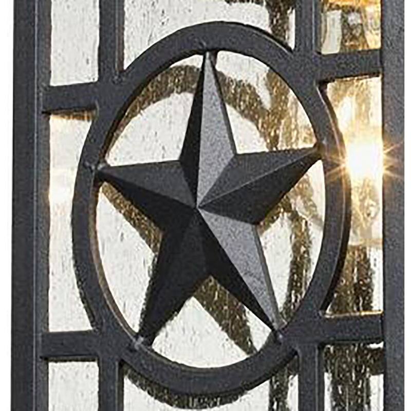Lámpara de pared exterior grande negra con vidrio sembrado y una luz estrella de Laredo, Texas - 1000-023-953.