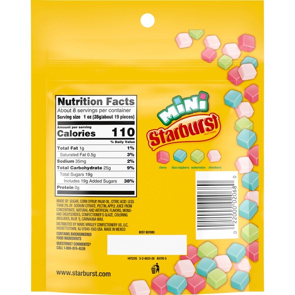 Starburst Starburst Minis Sours Bolsa de pie de 8 oz., paquete de 8 - 391342