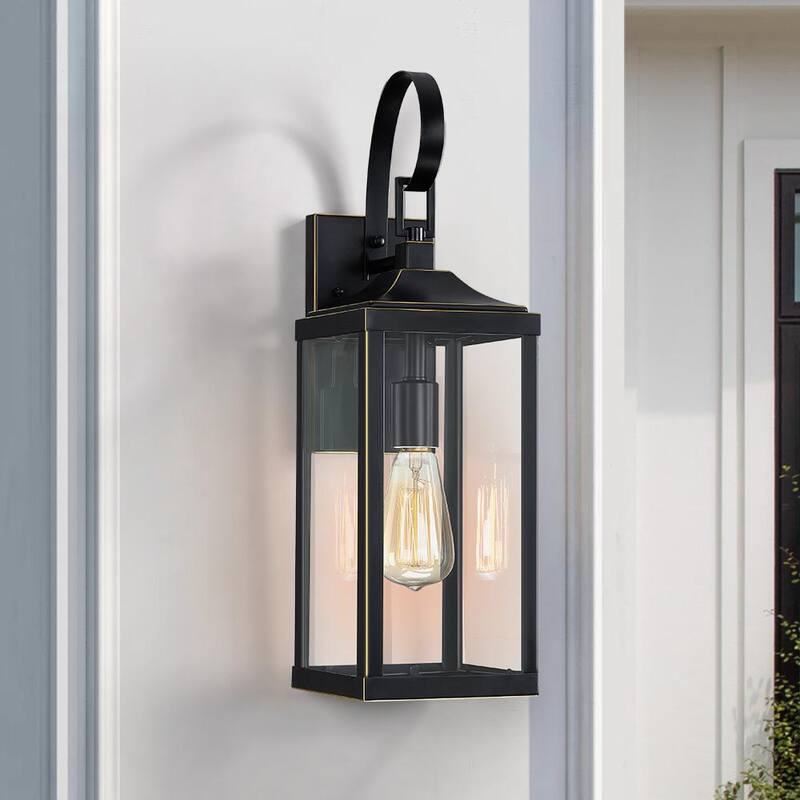 Linterna de pared para exterior TRUE FINE Jefferson de 19.3 pulgadas con 1 luz grande, negro, con cableado duro - TD40016OT