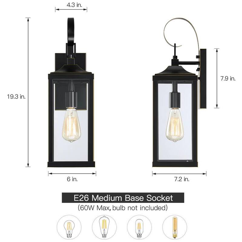 Linterna de pared para exterior TRUE FINE Jefferson de 19.3 pulgadas con 1 luz grande, negro, con cableado duro - TD40016OT