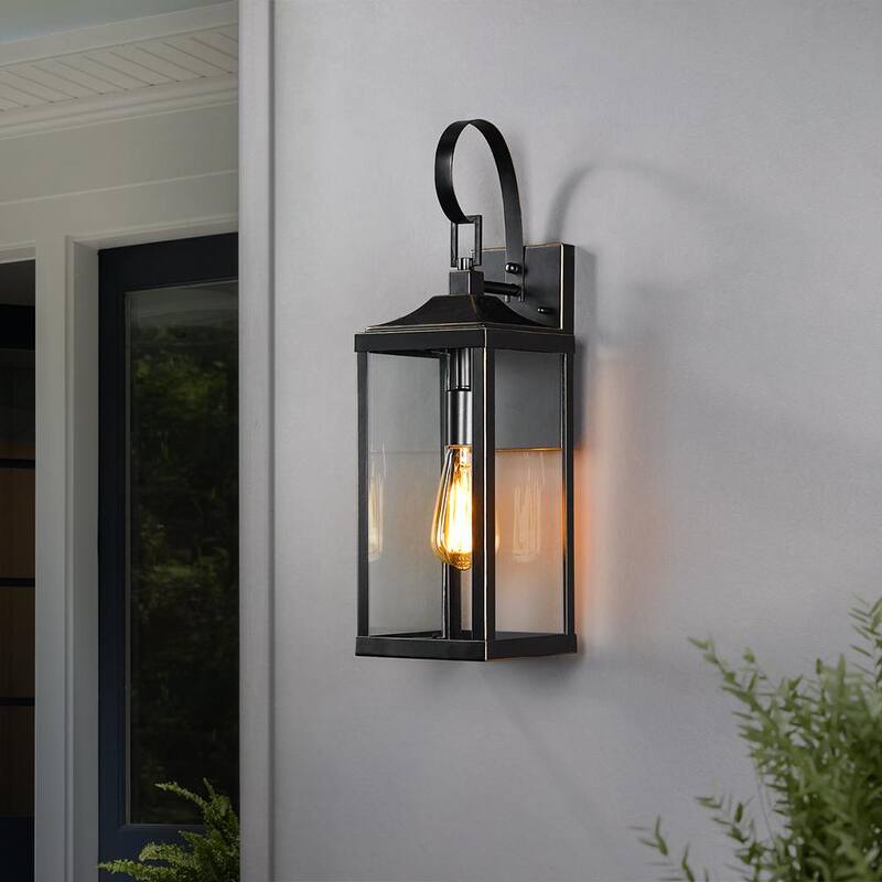Linterna de pared para exterior TRUE FINE Jefferson de 19.3 pulgadas con 1 luz grande, negro, con cableado duro - TD40016OT