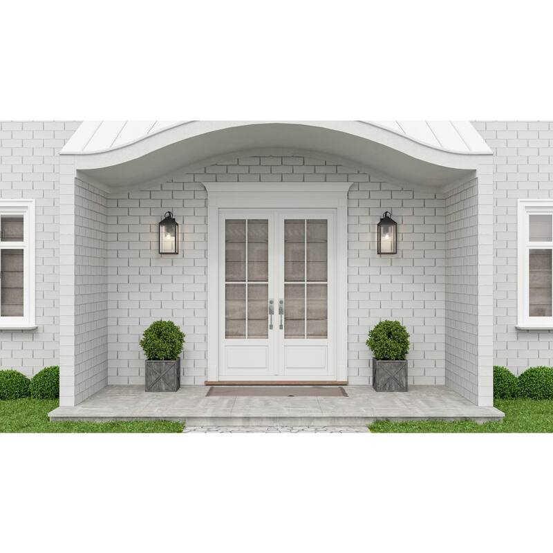 Lámpara de pared de exterior Quoizel Thorpe de 8 pulgadas y 1 luz en negro moteado con vidrio templado transparente - TPE8408MB.