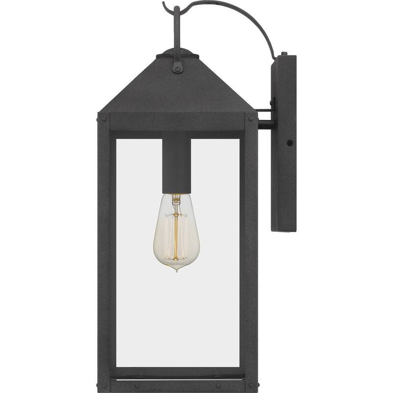 Lámpara de pared de exterior Quoizel Thorpe de 8 pulgadas y 1 luz en negro moteado con vidrio templado transparente - TPE8408MB.
