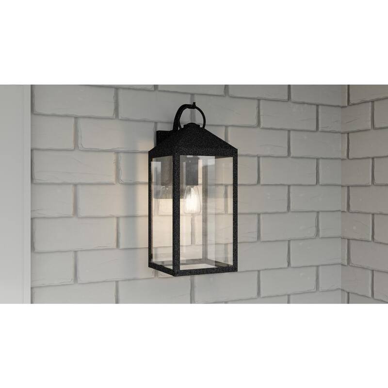 Lámpara de pared de exterior Quoizel Thorpe de 8 pulgadas y 1 luz en negro moteado con vidrio templado transparente - TPE8408MB.