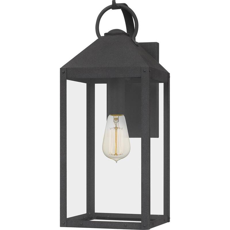 Lámpara de pared de exterior Quoizel Thorpe de 8 pulgadas y 1 luz en negro moteado con vidrio templado transparente - TPE8408MB.