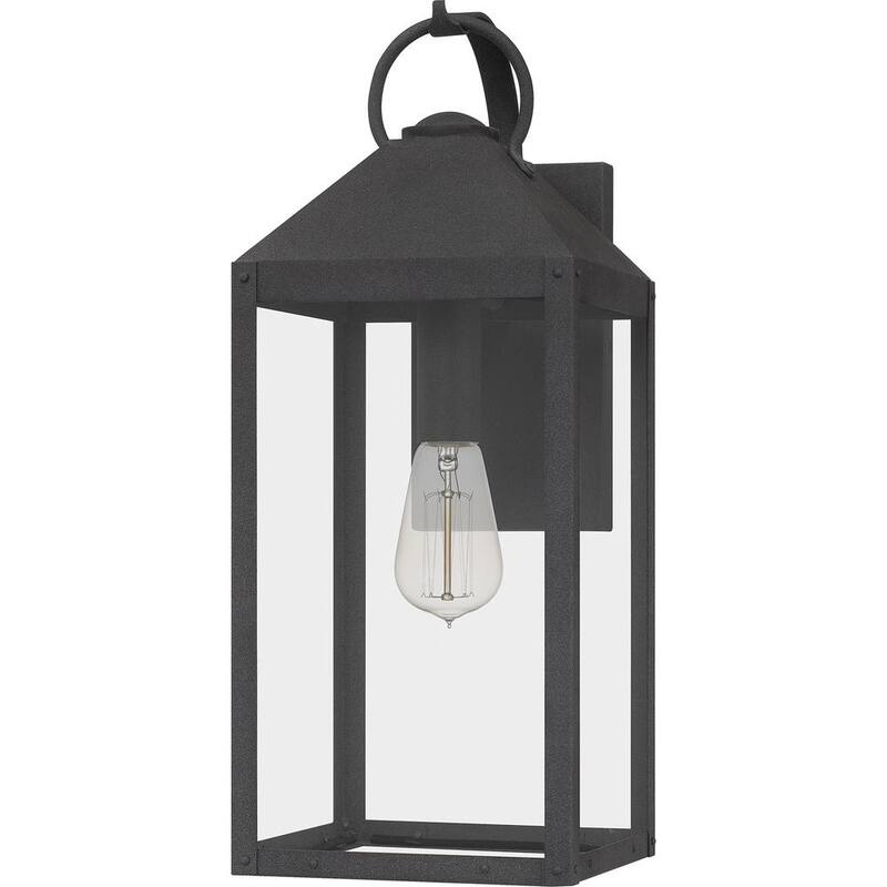 Lámpara de pared de exterior Quoizel Thorpe de 8 pulgadas y 1 luz en negro moteado con vidrio templado transparente - TPE8408MB.