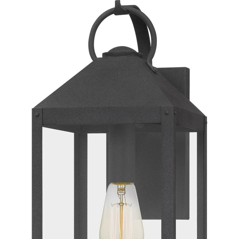 Lámpara de pared de exterior Quoizel Thorpe de 8 pulgadas y 1 luz en negro moteado con vidrio templado transparente - TPE8408MB.