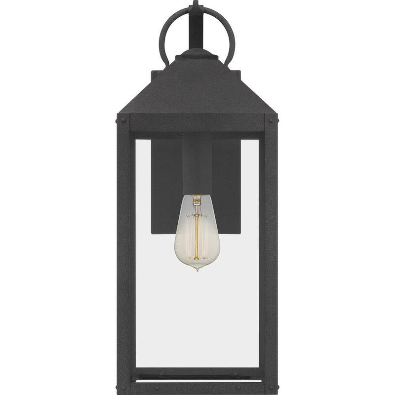 Lámpara de pared de exterior Quoizel Thorpe de 8 pulgadas y 1 luz en negro moteado con vidrio templado transparente - TPE8408MB.