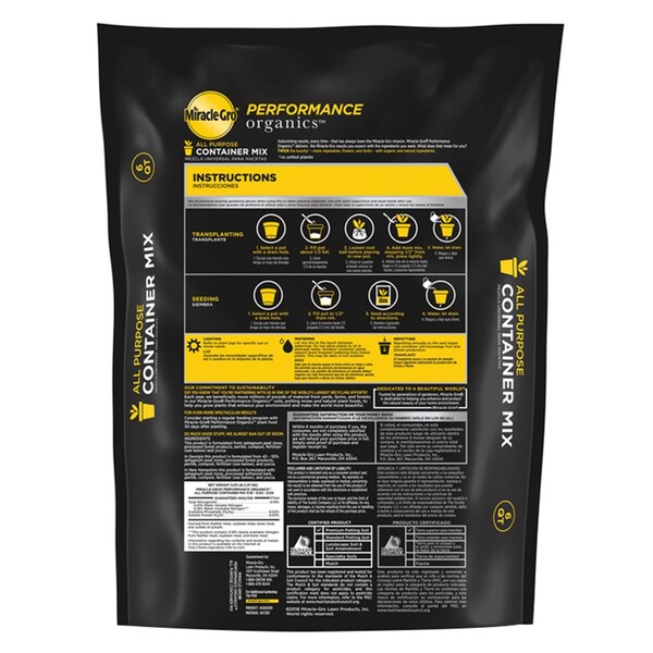 Mezcla de tierra orgánica para macetas todo uso Miracle-Gro Performance Organics de 6 qt - 45606300.