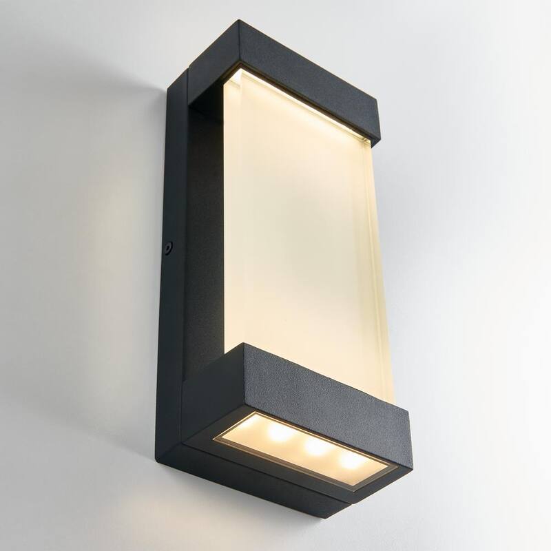 Luminaria Artika Glacier Negro Moderna Integrada LED para Exteriores con Cableado Duro para Garaje y Porche - Aplique de Farol en Linterna - OUT-GL-ONBL