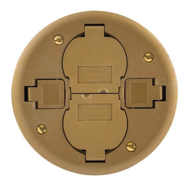 Hubbell Wiring Device-Kellems Electrical Box Cover, Round, Brass, Furniture Feed Cover - PT2X2CBRS