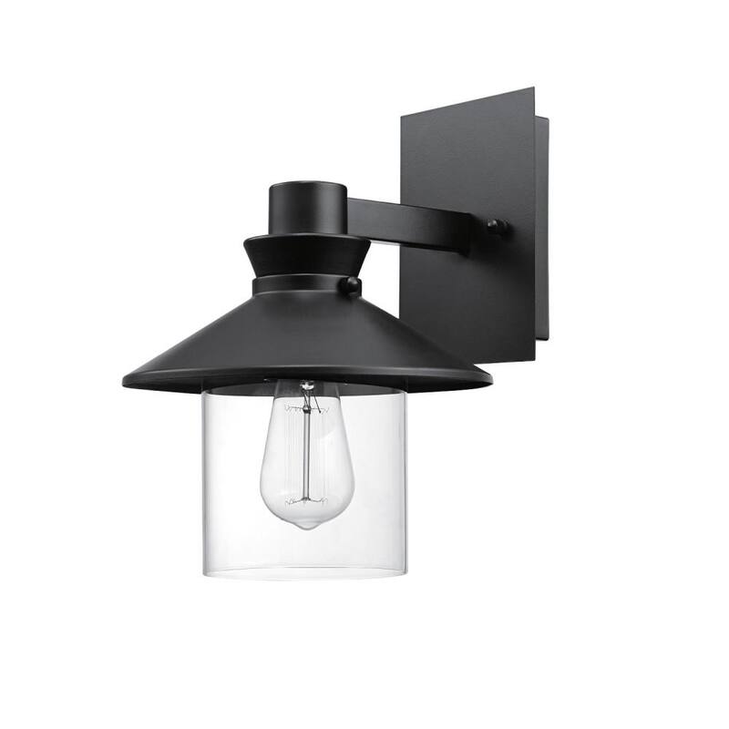 Globo eléctrico Westmister Farmhouse negro para interiores y exteriores, aplique de pared de 1 luz con pantalla de cristal transparente - 44311