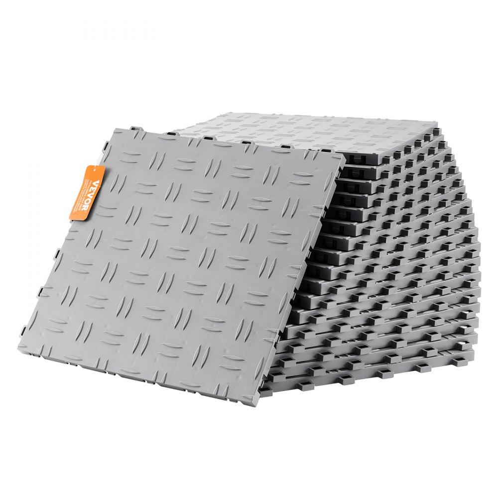 VEVOR Garage Tiles Interlocking, 12 x 12 x 0.53 inch 25 Pack Garage Floor Covering Tiles, Non-Slip Double-Sided Texture Garage Flooring Tiles, for Garages, Basements, Repair Shops, Silver - CKDDYSJ2512128VEAV0