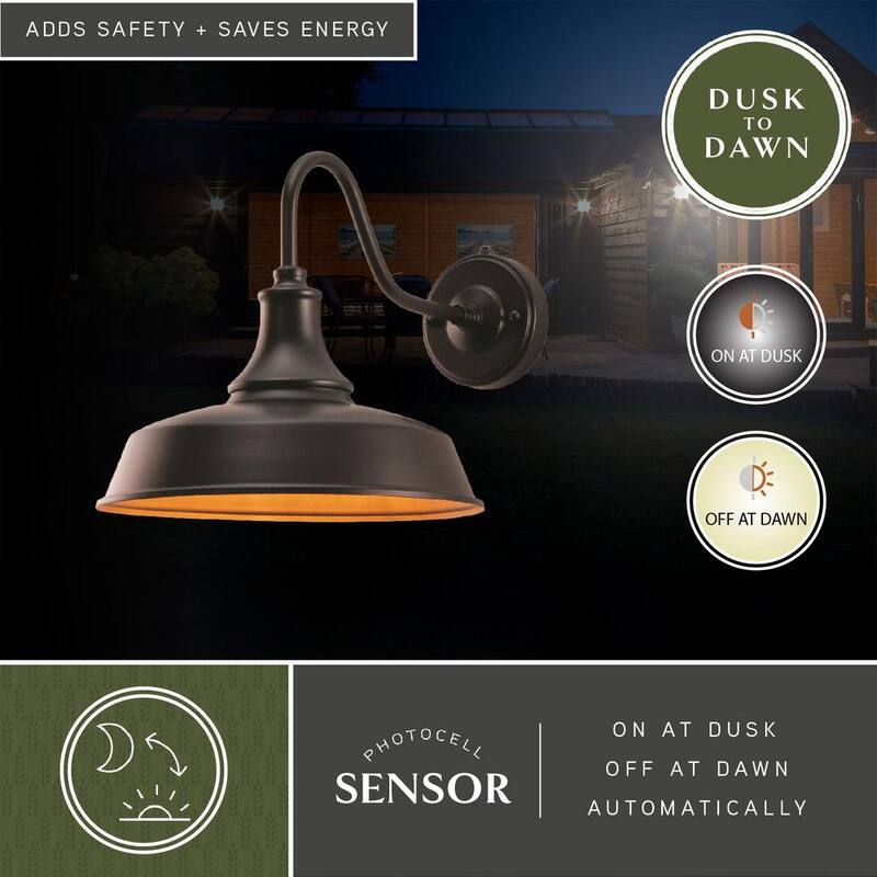 Luz de aplique para pared exterior de granero de granja NORTH AVENUE Timber Ridge Bronze con sensor de movimiento, crepúsculo a amanecer y diseño oscuro del cielo - NA0124