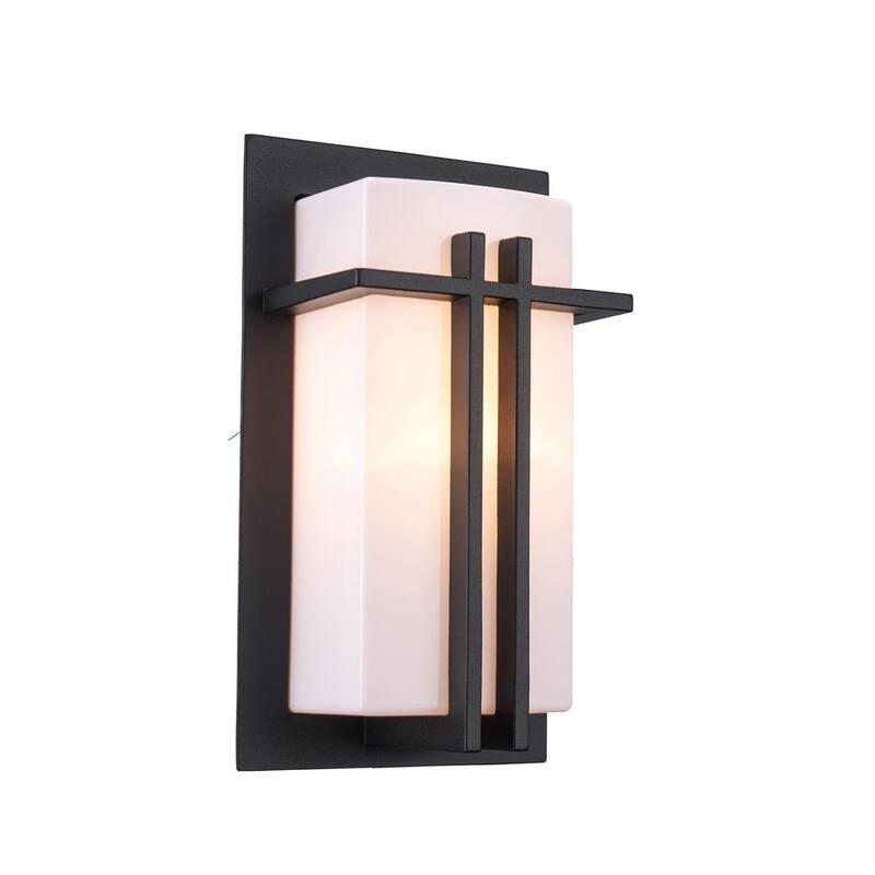 Lámpara de pared exterior negra moderna Bel Air Lighting Doheny de 1 luz con pantalla de acrílico opalino - 40280 BK