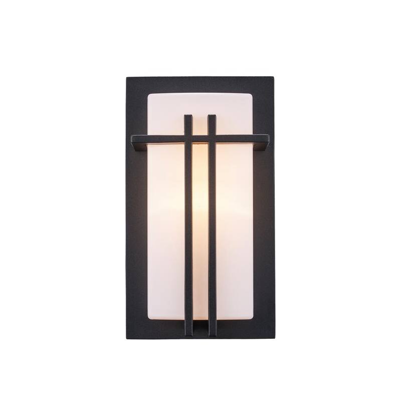 Lámpara de pared exterior negra moderna Bel Air Lighting Doheny de 1 luz con pantalla de acrílico opalino - 40280 BK