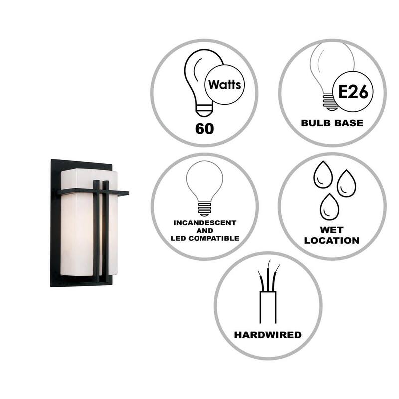 Lámpara de pared exterior negra moderna Bel Air Lighting Doheny de 1 luz con pantalla de acrílico opalino - 40280 BK