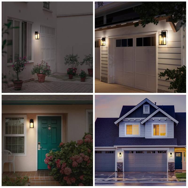 Linterna de pared al aire libre con sensor de movimiento de corriente alterna con cableado duro, de amanecer a anochecer, de color negro, de 14.2 pulgadas de DEWENWILS, sin focos incluidos - HOWL07A1