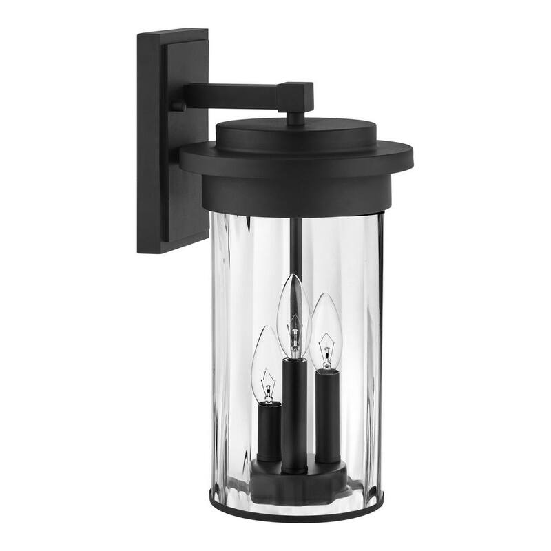 Lámpara de pared exterior negra Hampton Bay Northwood de 16.5 pulgadas con 3 luces y cristal transparente - 51411 BK