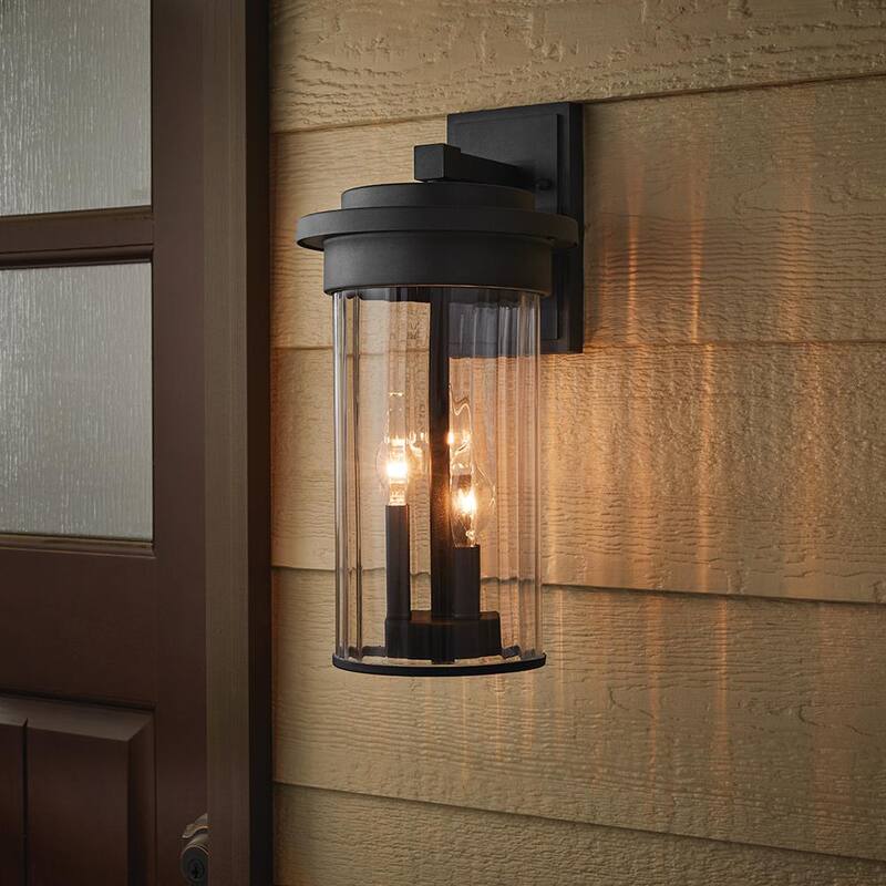 Lámpara de pared exterior negra Hampton Bay Northwood de 16.5 pulgadas con 3 luces y cristal transparente - 51411 BK