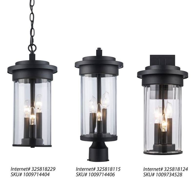 Lámpara de pared exterior negra Hampton Bay Northwood de 16.5 pulgadas con 3 luces y cristal transparente - 51411 BK