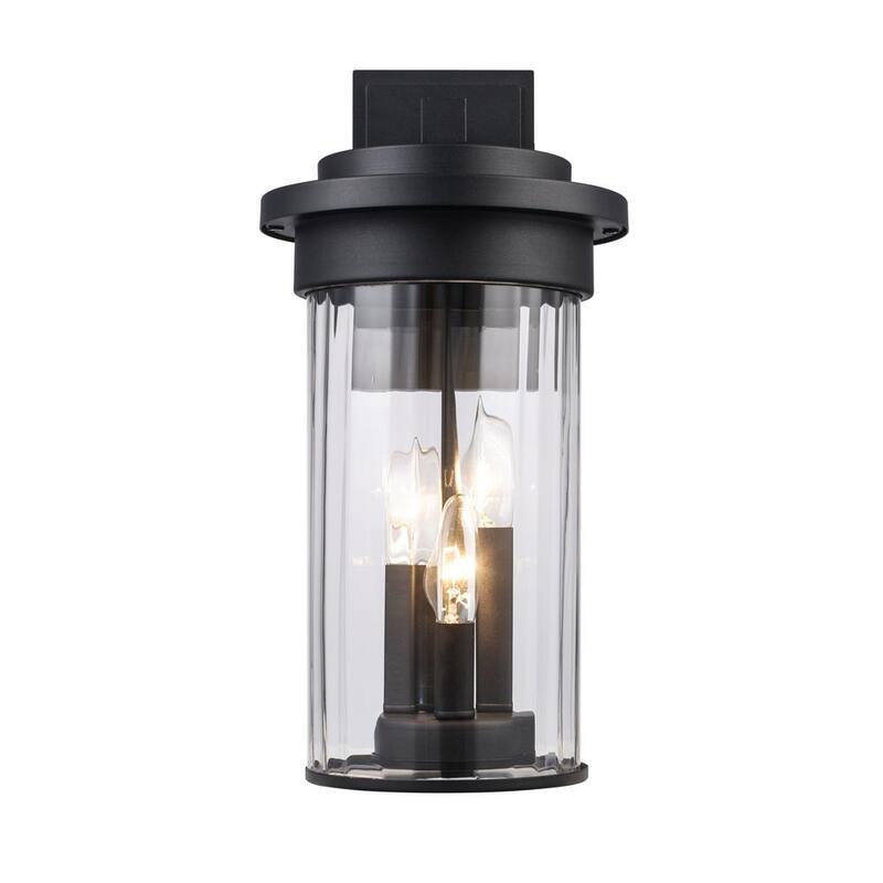 Lámpara de pared exterior negra Hampton Bay Northwood de 16.5 pulgadas con 3 luces y cristal transparente - 51411 BK