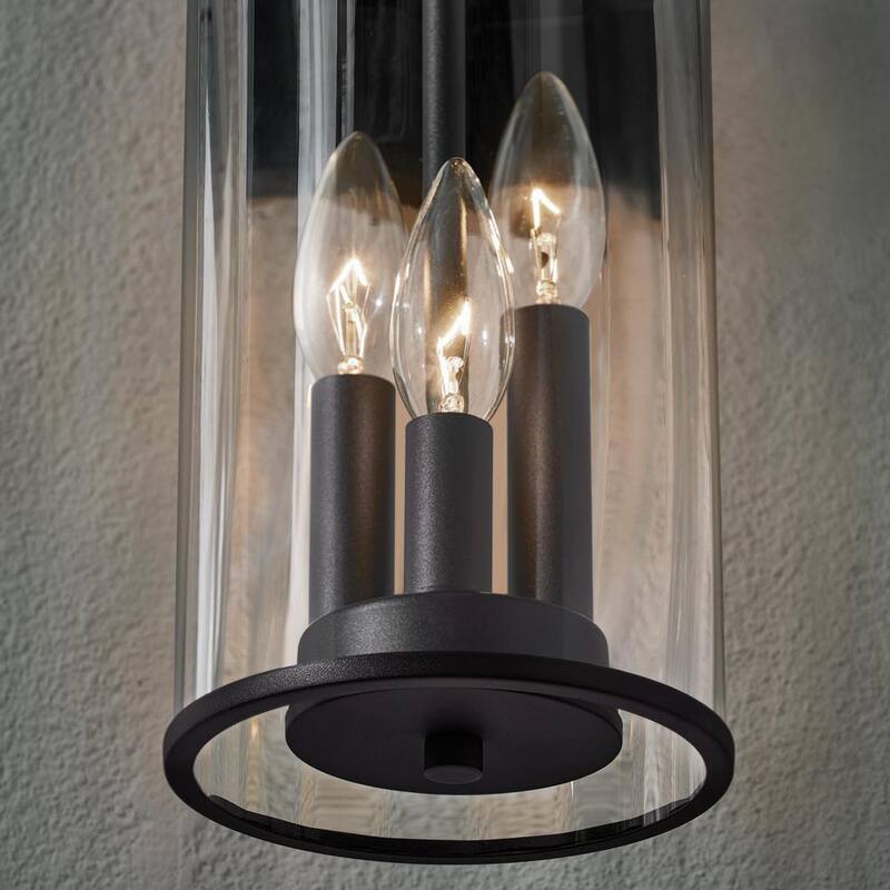 Lámpara de pared exterior negra Hampton Bay Northwood de 16.5 pulgadas con 3 luces y cristal transparente - 51411 BK