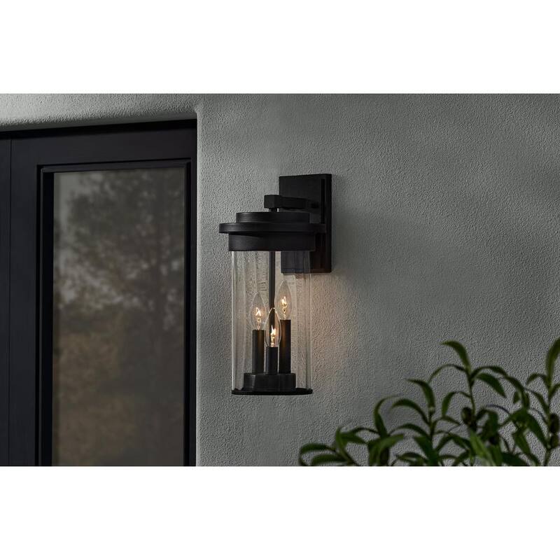 Lámpara de pared exterior negra Hampton Bay Northwood de 16.5 pulgadas con 3 luces y cristal transparente - 51411 BK